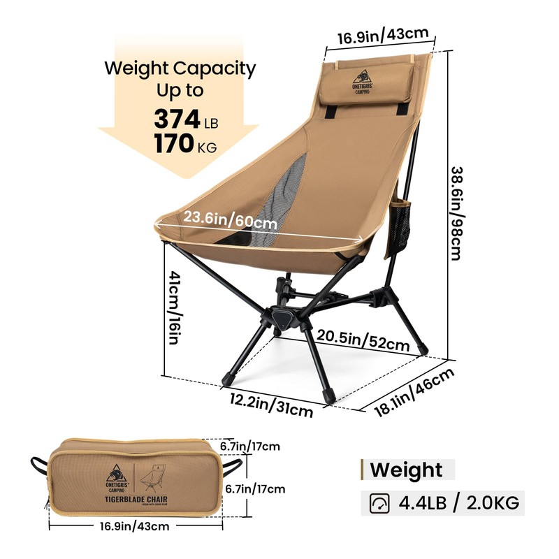 OneTigris Tigerblade High Back Camping Chair with Pillow Design, Comfortable
