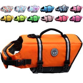 VIVAGLORY Ripstop Dog Life Jacket for Small Medium Large Dogs Boating, Dog Swimming Vest with Enhanced Buoyancy & Visibility, Bright Orange