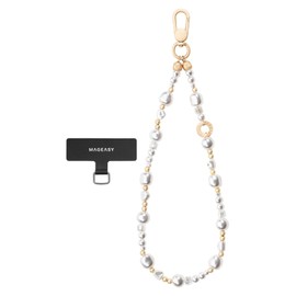 MagEasy Beaded Wrist Strap, Non-breakable Holder with Drop Prevention, Hand Strap for Smartphone Accessories [ Compatible with iPhone Camera Case, etc. ] Beaded Wrist Strap SH, white pearl, Smart