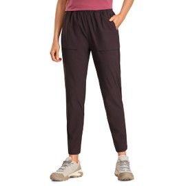 CRZ YOGA Women's High Waisted Lightweight Outdoor Hiking Pants 26.5"- Travel Workout Casual Athletic Joggers Zip Off Pockets Chestnut Purple Small