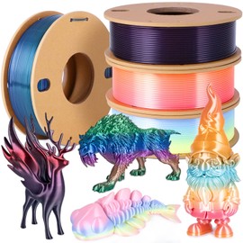 3Dgenius Silk Rainbow PLA Filament 1.75mm Silk PLA 3D Printer Filament Shiny Fast Color Changing Gradient Filament 3D Printing Filament Fit Most FDM Printers, 250g X 4 Spools, 4Pack2