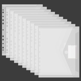 Pack of 10 A4 Document Wallets, Waterproof Document Folders, 11 Hole Edge Collector Folders with Label Pocket, Folders for Documents Organising, Office Supplies, Homework
