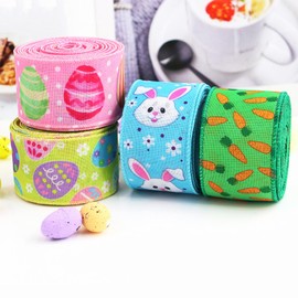 Wasise Easter Ribbon - 4 Rolls of Easter Ribbons for Crafting, 20 Yard Colorful Egg Bunny Carrot Ribbon, DIY Spring Ribbons, DIY Decorative for Gift Hair Bow Sewing Crafts Party Supplies(4 Styles)