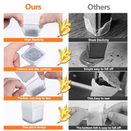 BAIPOK Stuhlbeinkappen Eckig, 16pcs Schutzkappen fr Stuhlbeine mit Filz, Bodenschoner fr Sthle, Klare Silikon Stuhlbeinschoner Zum Schutz von B?denSehr klein(17-22MM)