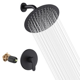 Matte Black Shower Faucet GGStudy Single Function Shower Trim Kit with Rough-in Valve Shower Set Bath Rainfall Shower Faucet System 8inch Round Stainless Steel Metal Shower Head