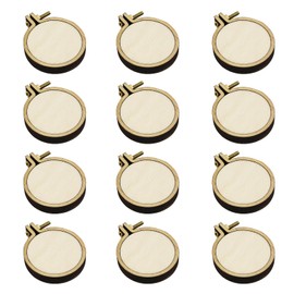 12 Pieces Mini Wooden Hoops Die Cut for Cross Stitch Round Embroidery Hoop Cross Stitch Arts Craft Tool (3.5cm*3cm, External Size)