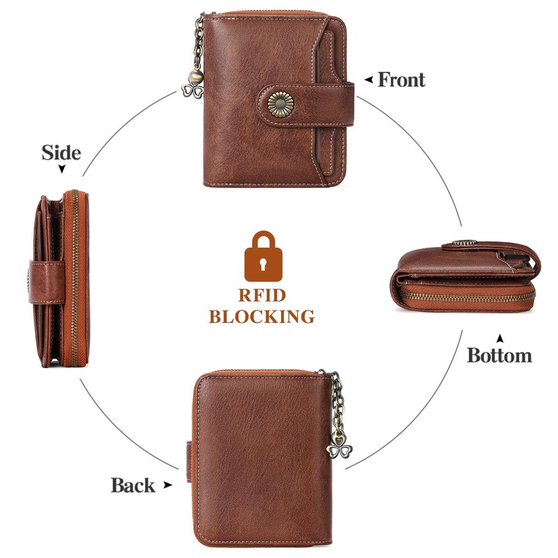 SENDEFN Purses for Women Genuine Leather Small Bifold Compact Womens