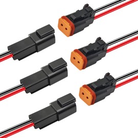 I Little Bamboo 14 AWG 2 Pin DT Waterproof Connectors, 2 Wire Automotive Electrical Connector, Male and Female Way Auto Electrical Wire Connectors Harness Pigtail for Car Truck Boat Motorcycle- 3 Pack