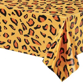 POPOYU Jungle Safari Animal Leopard Print Plastic Tablecloths,Leopard PVC Table Cover for Animals Party Decor,Plastic Cloth Kids Adults Zoo Supplies, 137cm x 270cm