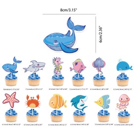 Kiyanest Ocean Birthday Decoration - Party Decoration Set with Banner & Cupcake Toppers - Underwater Party Supplies for Kids & Adults