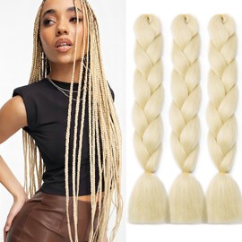 Dcbaboo Braids Extensions Synthetic Hair for Braiding 3 Pack 24 Inch Ombre Jumbo Braiding Hair Kanekalon Hair Extensions Braids Afro Crochet Box Braids Hair for Braids 300 g, Bleached Blonde
