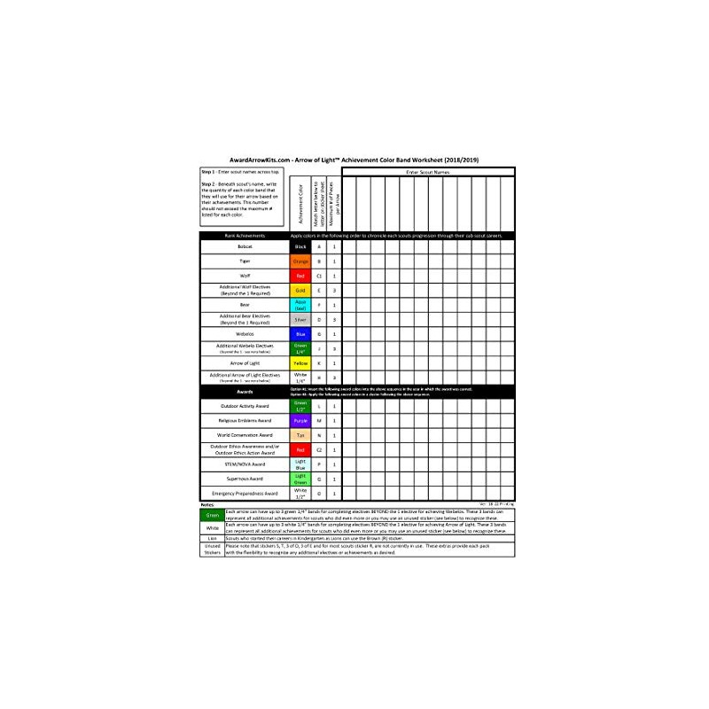 Arrow of Light Color Band Stickers for Cub Scout Award
