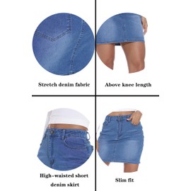 GUANYY Blue Jean Skirts for Women Stretchy Lightweight Casual Bodycon Junior Denim Mini Skirts with Pockets Clear Blu, Small