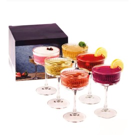 The Buybox Vintage Coupe Glasses Set of 6, Champagne, Cocktail, Martini, Wine Glasses, Long Stem Glassware, (8.8oz/260ml) (6 Pcs)