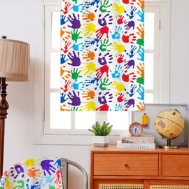 SmoothNovelty 6 Pcs School Classroom Curtains Colorful Handprints Curtains Back to Classroom Decoration for First Day of School Kindergarten Classroom Bedroom Living Room Decor 36" x 24"