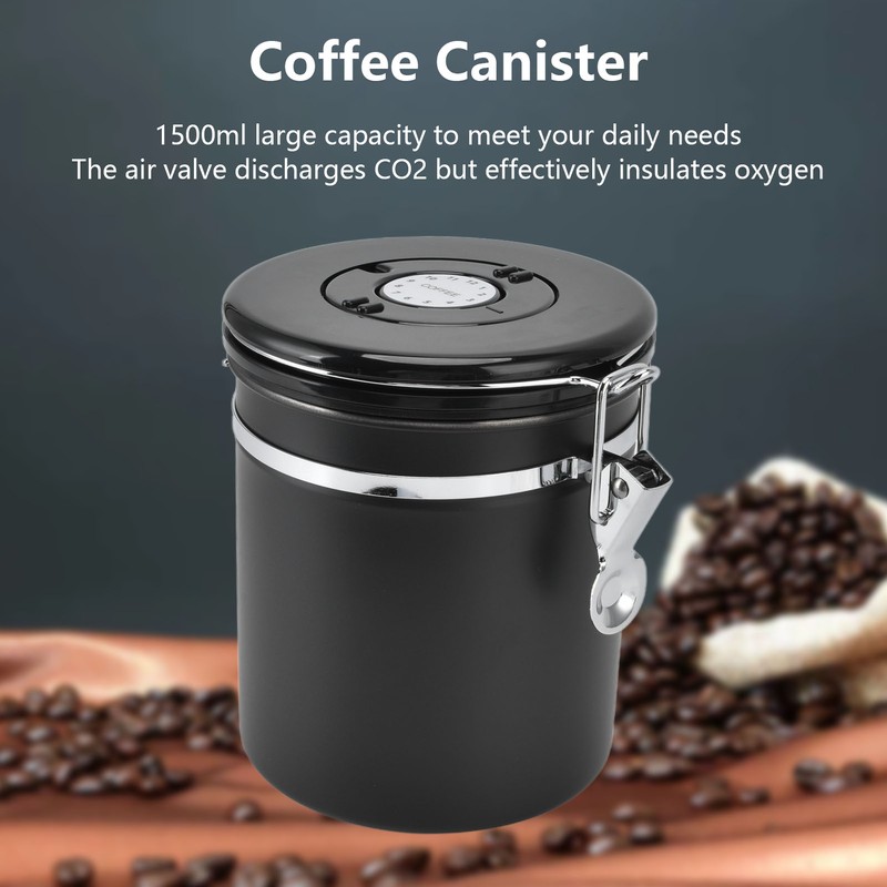 Airtight Coffee Canister Storage Jar Date Tracker CO2 Release Valve