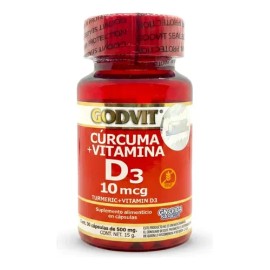 Cúrcuma Vitamina D3 Suplemento Godvit 30 Cápsulas 500mg                                                                                               