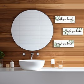 DONFENTHY 3 Pcs Green Bathroom Rules Wall Decor Green Bathroom Decors Wooden Sign Wash Your Hands Hanging Wall Art Green Accessories for Bedroom Living Room Office Kitchen Decor(Green Leaves 12X4)