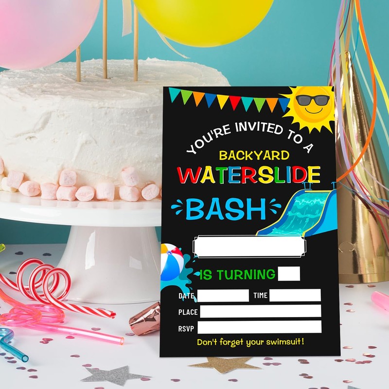 Water Slide Birthday Invitations for Boys with Envelopes, Bash Invites