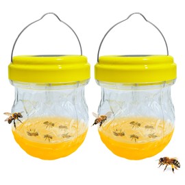 2 Pack Wasp Traps Solar Day & Night Wasps Bee Trap for Outdoor Hanging Outside Yellow Jacket Hornet Wasp Trap Catcher for Yard, Garden, Farm (Bait NOT Included)