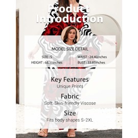 MAKABO Kaftan Dresses for Women, Plus Size Colorful Red Floral Print Cover Ups Caftan Summer Beach Kaftan Dresses