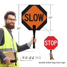 GicnKeuz 1 Pack Stop Slow Sign with Metal Handle, 13x13 inches Double Sided Slow/Stop sign, Traffic Reflective Aluminum Sign, Fade Resistant/Waterproof, Easy to Mount (Red & Yellow)