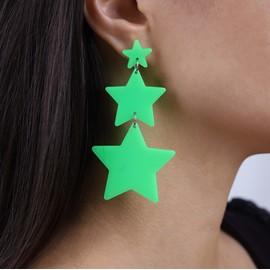 Atentuyi Retro 80s Neon Earrings Silver Large Star Earrings Acrylic Drop Earrings Resin Star Chain Green Earrings Long Tassel Earrings 90s Outfit Party Accessories Jewellery for Women Girls, Resin