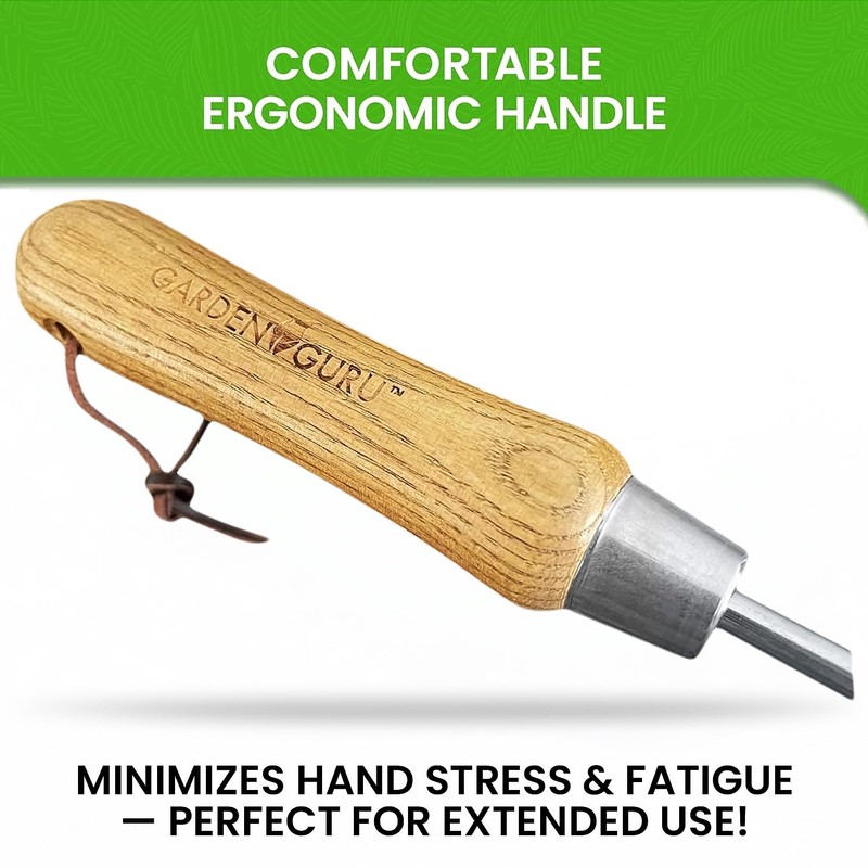 Garden Guru Eco Dandelion Weeder Tool with Ergonomic Wood Handle