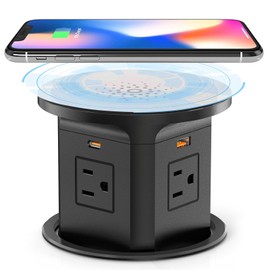 Kungfuking Pop Up Outlet for Countertop Kitchen, 65W USB C Wireless Counter Top Electrical Power Outlet, 15A/1875W Receptacle Charging Station Recessed Popup Plugs for Island Conference Table Office