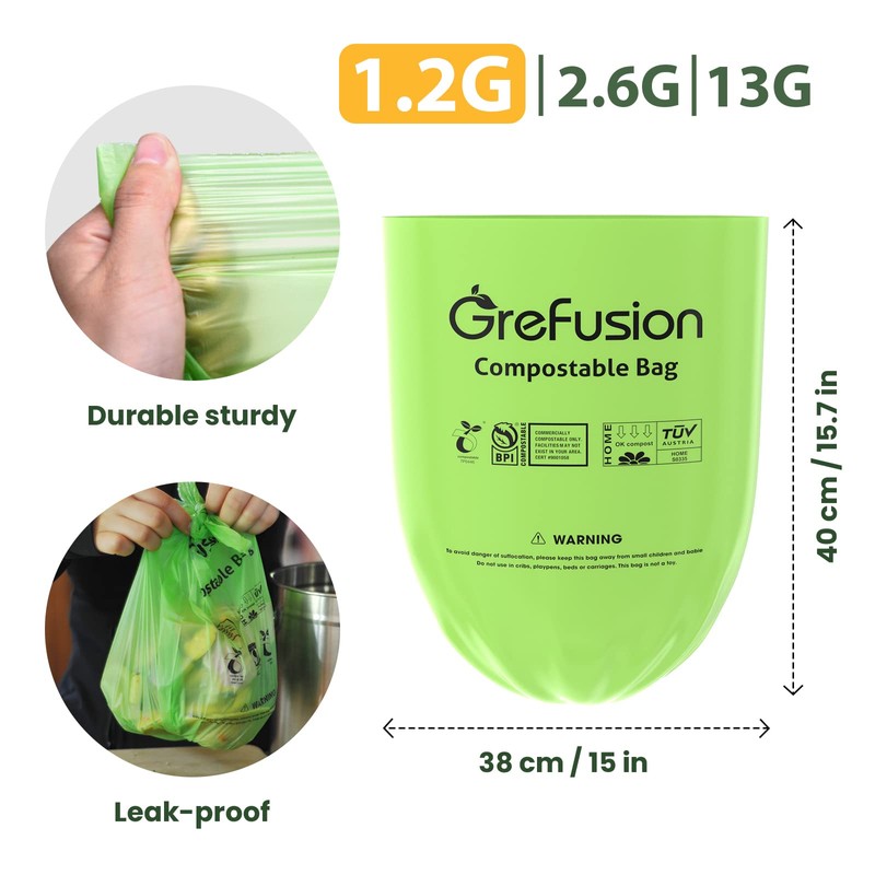 GreFusion Compostable Trash Bags for Kitchen Compost Bin 1.2 Gallon,150
