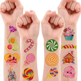 96 PCS Cute Candyland Candy Land Temporary Tattoos Theme Birthday Party Decorations Supplies Favors Decor Stickers Tattoo Gifts for Kids Girl Boys Games School Rewards Prizes Christmas Xmas Carnival