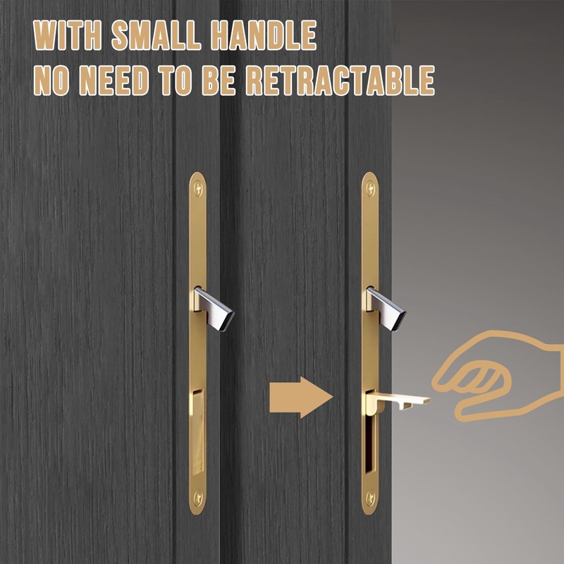 Pocket Door Hardware Gold，Privacy Pocket Door Lock with Pull, Sliding