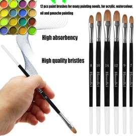 Himmlfel Filbert Paint Brush Set, 12 pcs Filbert Paint Brushes for Painting Soft Edges, Leaves, Clouds and More, for Acrylic, Watercolour, Oil and Gouache Painting, Brushes for Artists and Beginners
