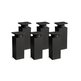 sossai® Designer Furniture Feet MFV1, Height Adjustable, Set of 6, Square Profile: 40 x 40 mm, Colour: Matte Black, Height: 100 mm (+20 mm), High-Quality Wood Screws Included