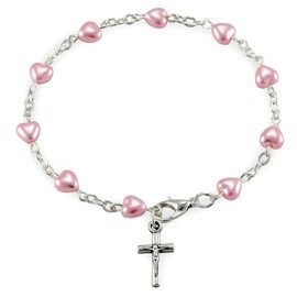 Rosary Bracelet Pink Heart Glass Beads