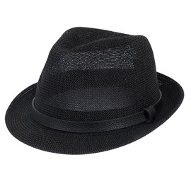 Straw Trilby Fedora Hat for Men Women Summer Short Brim Roll Up UV Protection Sun Visor Travel Beach Panama Hat Outdoor Black
