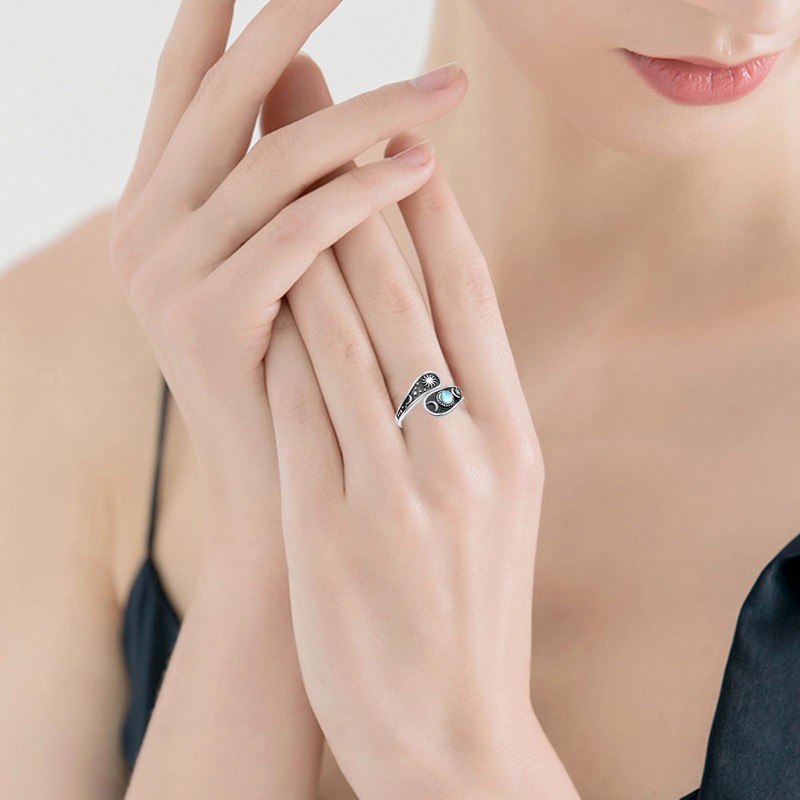 Spoon Rings for Women Sterling Silver Sun Moon and Star
