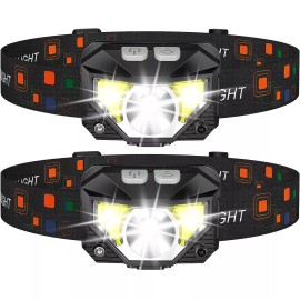 Unbranded Headlamp Flashlight 1200 Lumen LED Rechargeable Headlight White Red Light - 2pc