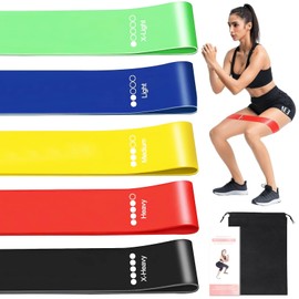 Poraceous 5 Stück Fitnessbänder, Widerstandsbänder mit 5 Stufen, Naturlatex Resistance Bands, mit Tragetasche und Übungsanleitung, Gymnastikband für Zuhause, Gym, Yoga, Pilates, Muskelaufbau (Farbe)