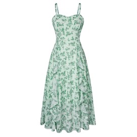 Belle Poque Green Floral Wedding Guest Dresses for Women Empire Waist Aline Fairy Dress Casual Green Floral Dress M