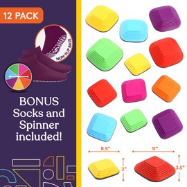 Special Supplies Stepping Stones for Kids Indoor and Outdoor Balance Blocks Promote Coordination, Balance, Strength Child Safe Rubber, Non-Slip Edging (Multi-Color, 12) (Multi-Color-Square)