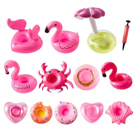 Kleeblatt Bachelorette Pool Floats Drink Holder,12 Pcs Pink Inflatable Pool Float, Pool Floaties for Girl Dolls,Bachelorette Pool Party Decorations, Cute Funny Donut Flamingo Love Shell Floating Cup