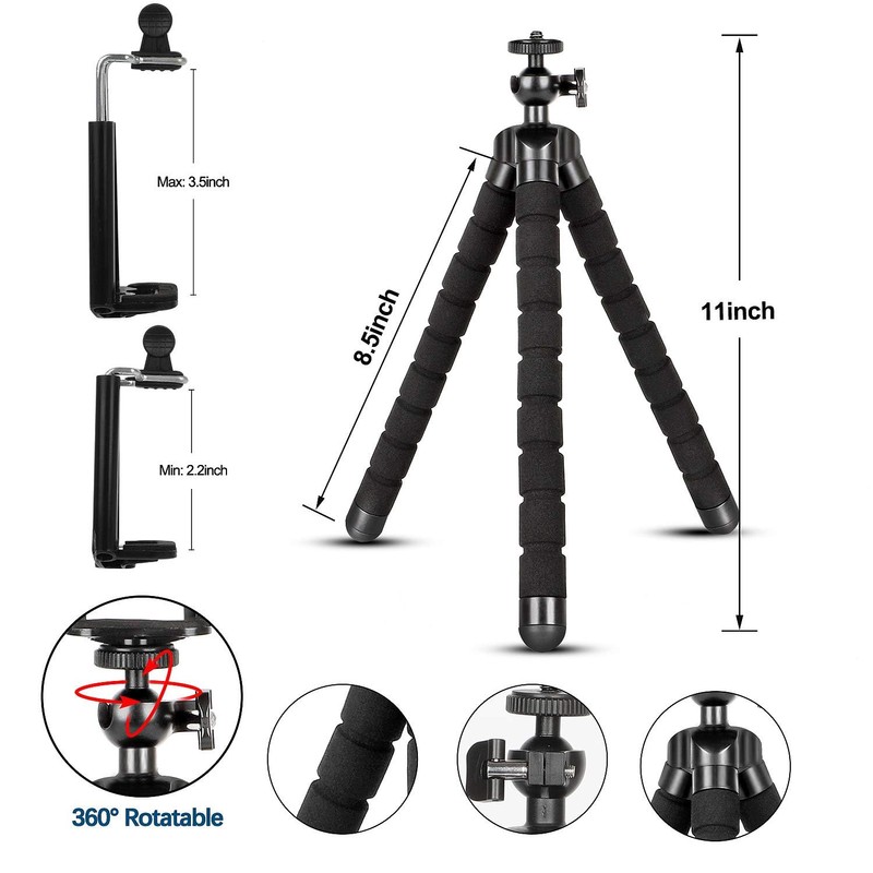 Thapncow Flexible Tripod with Universal Clip, 360° Rotating Smartphone Holder,