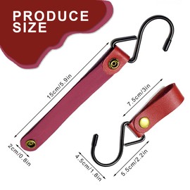 Modixun 8 Pieces Leather S Hooks, Metal S Shaped Hanging Hooks Camping Hooks Stroller Hooks Leather Hooks for Coat Towel Kitchen Bathroom Red