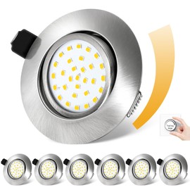 fosfor LED Recessed Spotlight, 230 V, Dimmable, Only 25 mm Installation Depth, 600 lm, IP44 Splashproof, 5 W Replaces 50 W Halogen Spotlights, Set of 6, for Bathroom, Living Room (Neutral White 4500