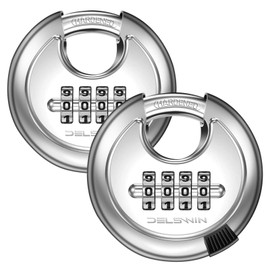 DELSWIN 4 Digit Combination Disc Padlock with Hardened Steel Shackle Outdoor Combo Gate Lock for Sheds, Storage Unit, Garage, Fence,Trailer Tongue (2 Pcs)