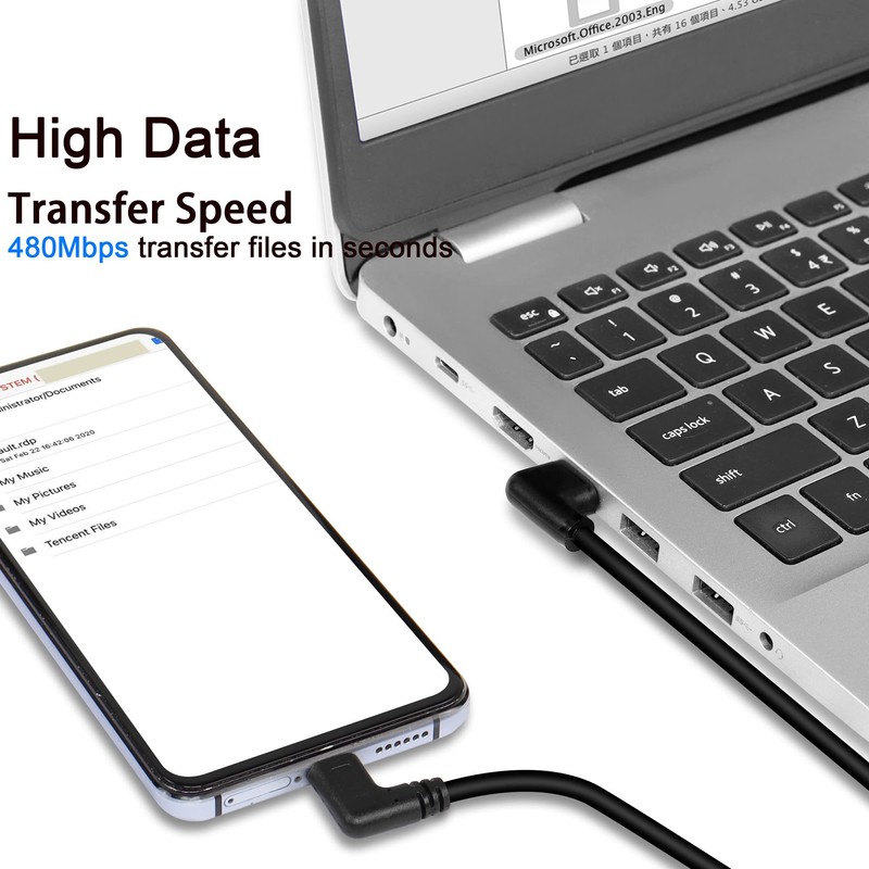 GELRHONR Gold Plated Short Left Angle USB Type C Cable,