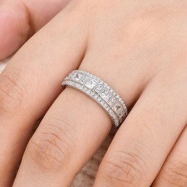Wuziwen Sterling Silver Rings Anniversary Half Eternity Ring Wedding Band for Women Cubic Zirconia Sz 6