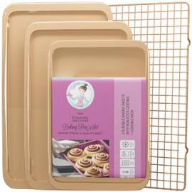 3 Cookie Sheets for Baking + Cooling Rack, Non Stick Baking Sheet Set with Cookie Cooling Rack - Half/Quarter/Jelly Roll Pan with Wire Rack, Sheet Pan Set of 3, Non Toxic Baking Sheets for Oven.