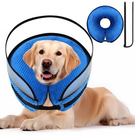 2-in-1 Soft Inflatable Dog Cone Collar Alternative with Enhanced Anti-Licking Guard Shield, Dog Collar After Surgery, Adjustable Recovery Cones for Large Medium Small Dogs and Cats (Blue,XL)